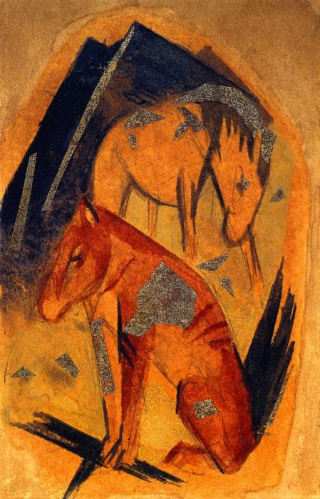 Two Horses In Front Of A Blue Mountain — Franz Marc