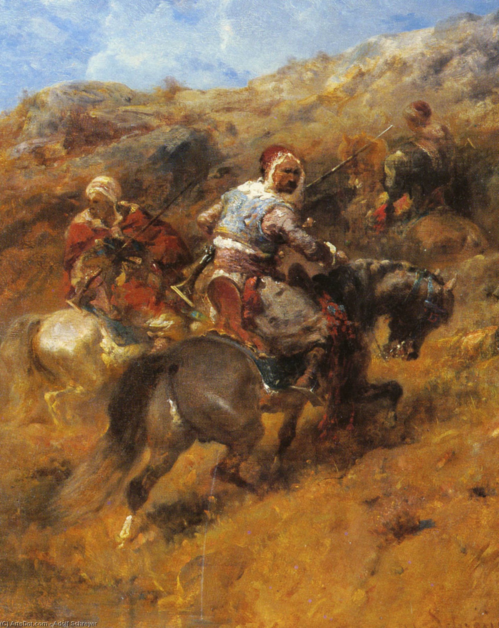 Arab Warriors On A Hillside — Adolf Schreyer