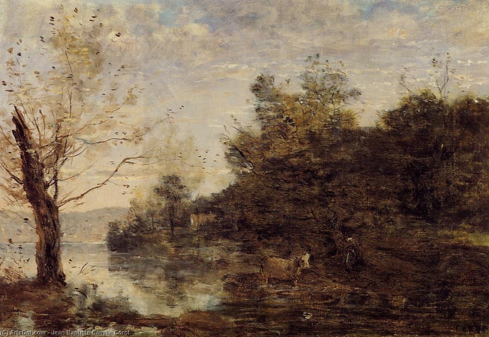 Cowherd By The Water — Jean-baptiste-camille Corot