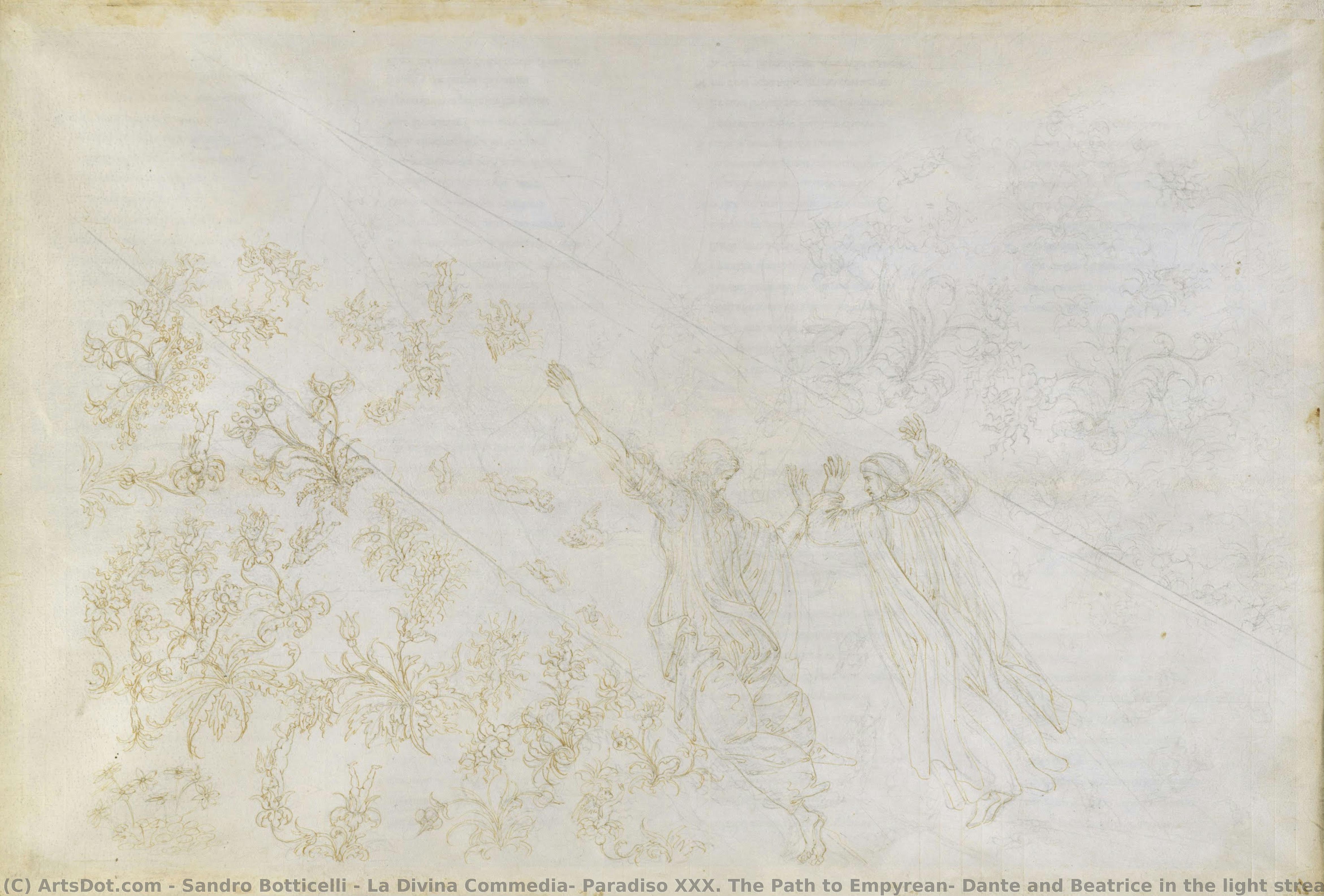 La Divina Commedia, Paradiso Xxx. The Path To Empyrean: Dante And Beatrice In The Light Stream — Sandro Botticelli
