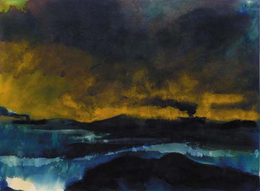 Steamers At Sea With A Yellow Sky — Emile Nolde