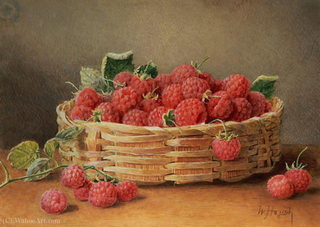 A Still Life Of Raspberries In A Wicker Basket — William Hough