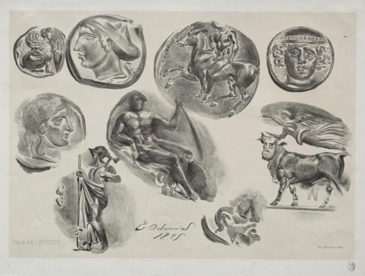 Sheet With Nine Antique Medals — Eugène Delacroix