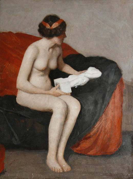 Seated Nude With Sculpture — William Mcgregor Paxton