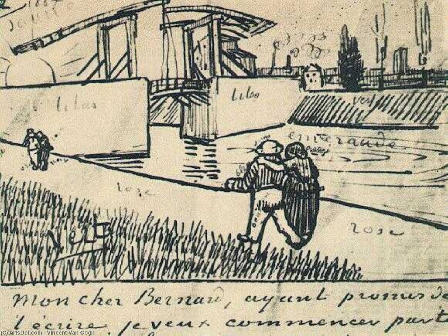 Drawbridge With Walking Couple — Vincent Willem Van Gogh