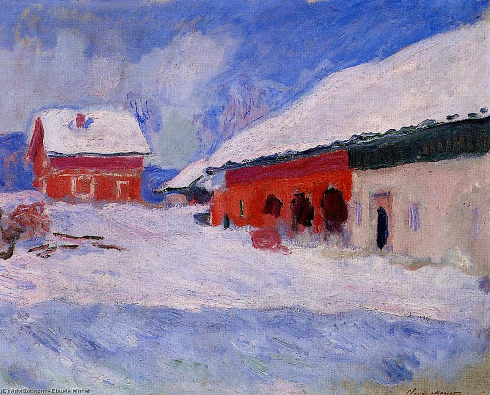 Red Houses At Bjornegaard In The Snow, Norway — Claude Monet