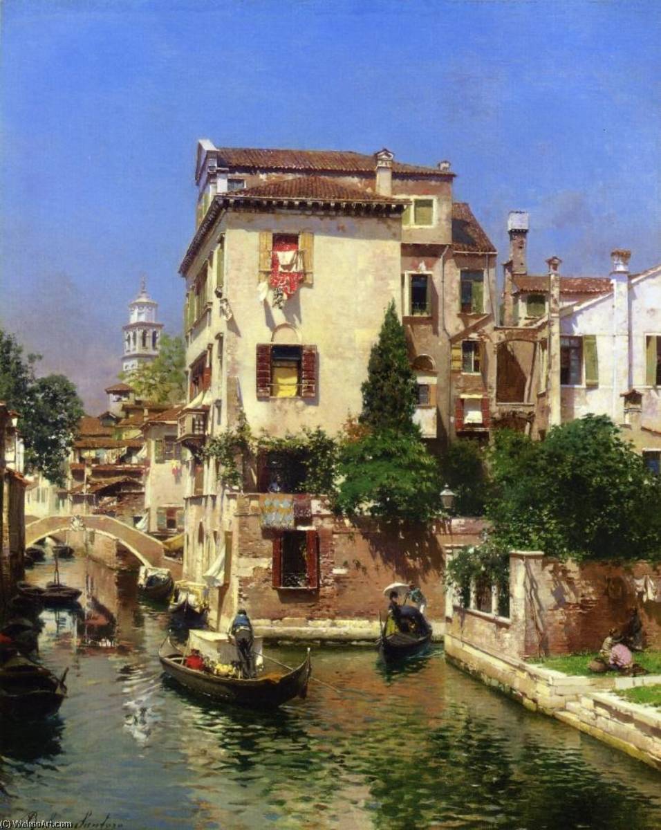 Gondoliers On A Venetian Canal — Rubens Santoro