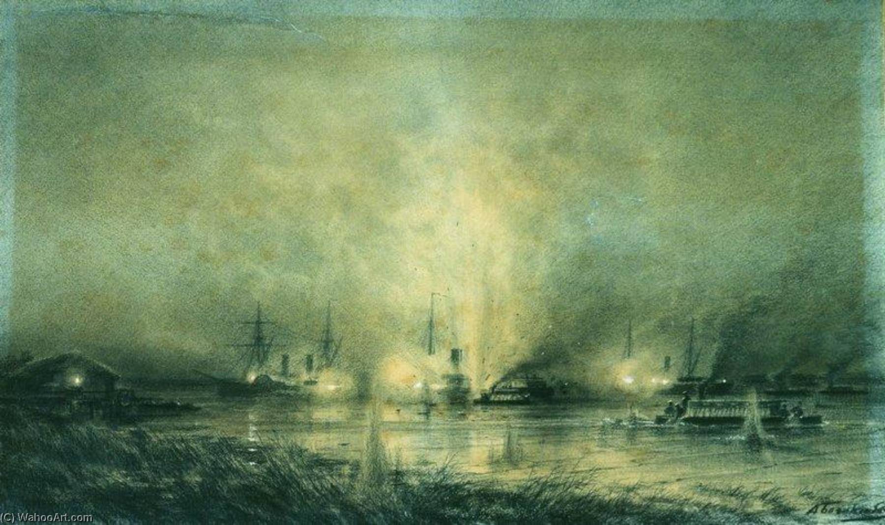 Die Explosion Einer Türkischen Kriegsschiff Auf Der Donau — Alexei Petrowitsch Bogoljubow