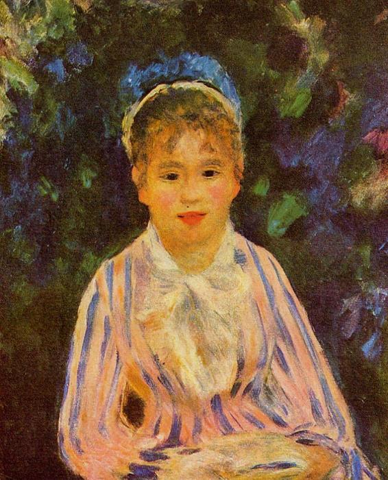 Young Woman In A Blue And Pink Striped Shirt — Pierre-auguste Renoir
