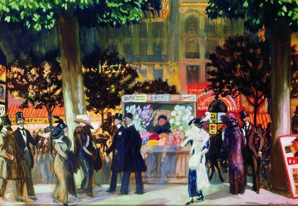 Paris Boulevard At Night — Boris Mikhailovich Kustodiev
