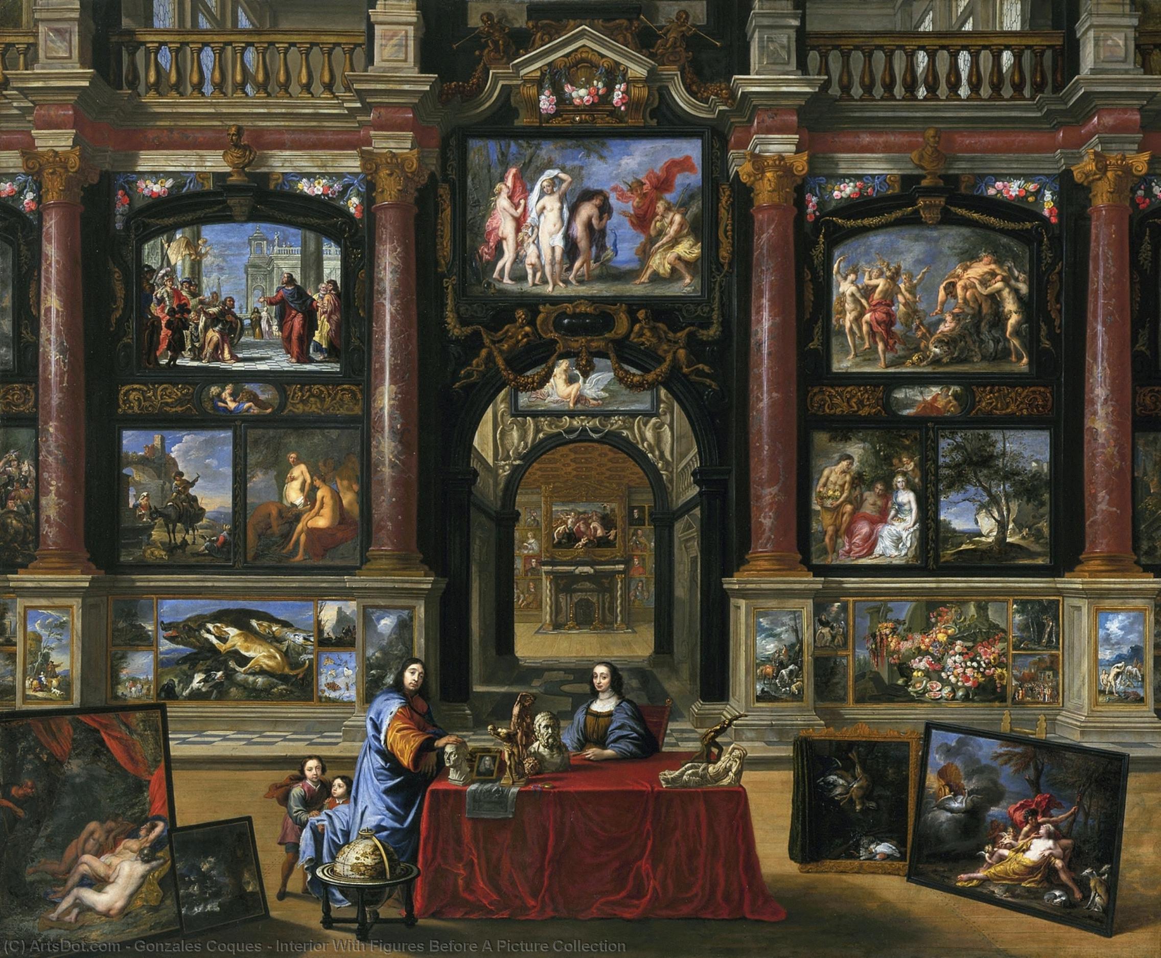 Interior With Figures Before A Picture Collection — Gonzales Coques