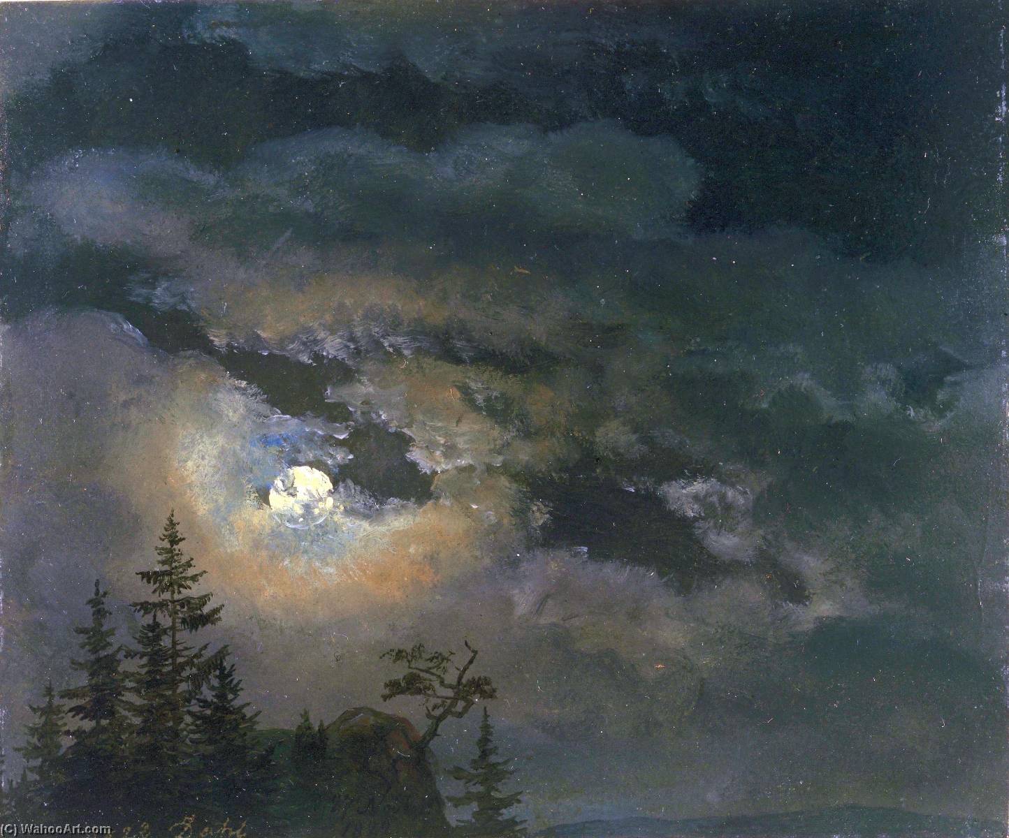 English A Cloud And Landscape Study By Moonlight Norsk Bokmål En Sky Og Landskap Studie Av Måneskinn — Johan Christian Claussen Dahl