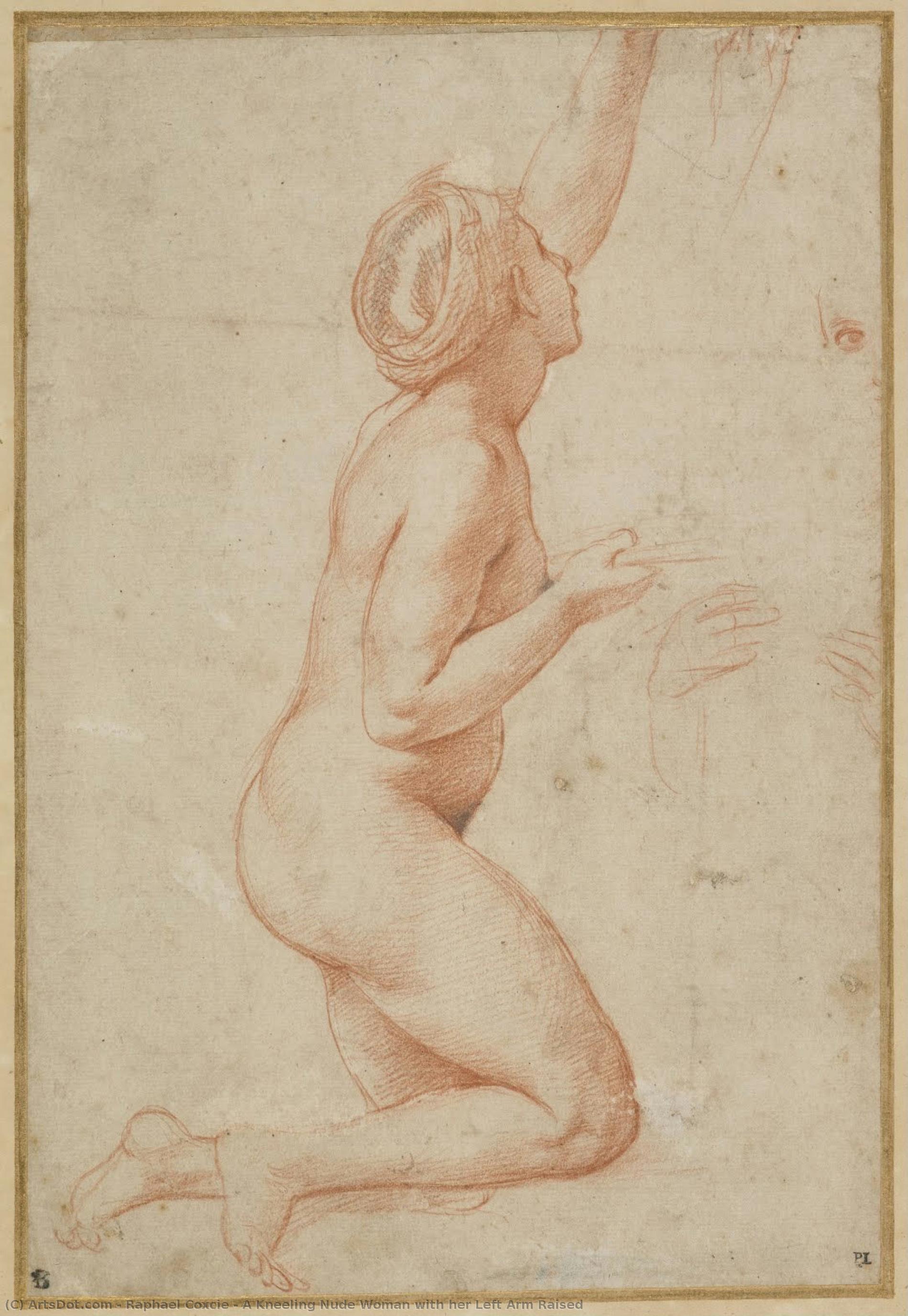 A Kneeling Nude Woman With Her Left Arm Raised — Raphael Coxcie