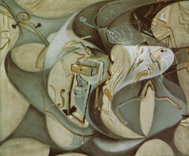 Bed And Two Bedside Tables Ferociously Attacking A Cello — Salvador Dalí
