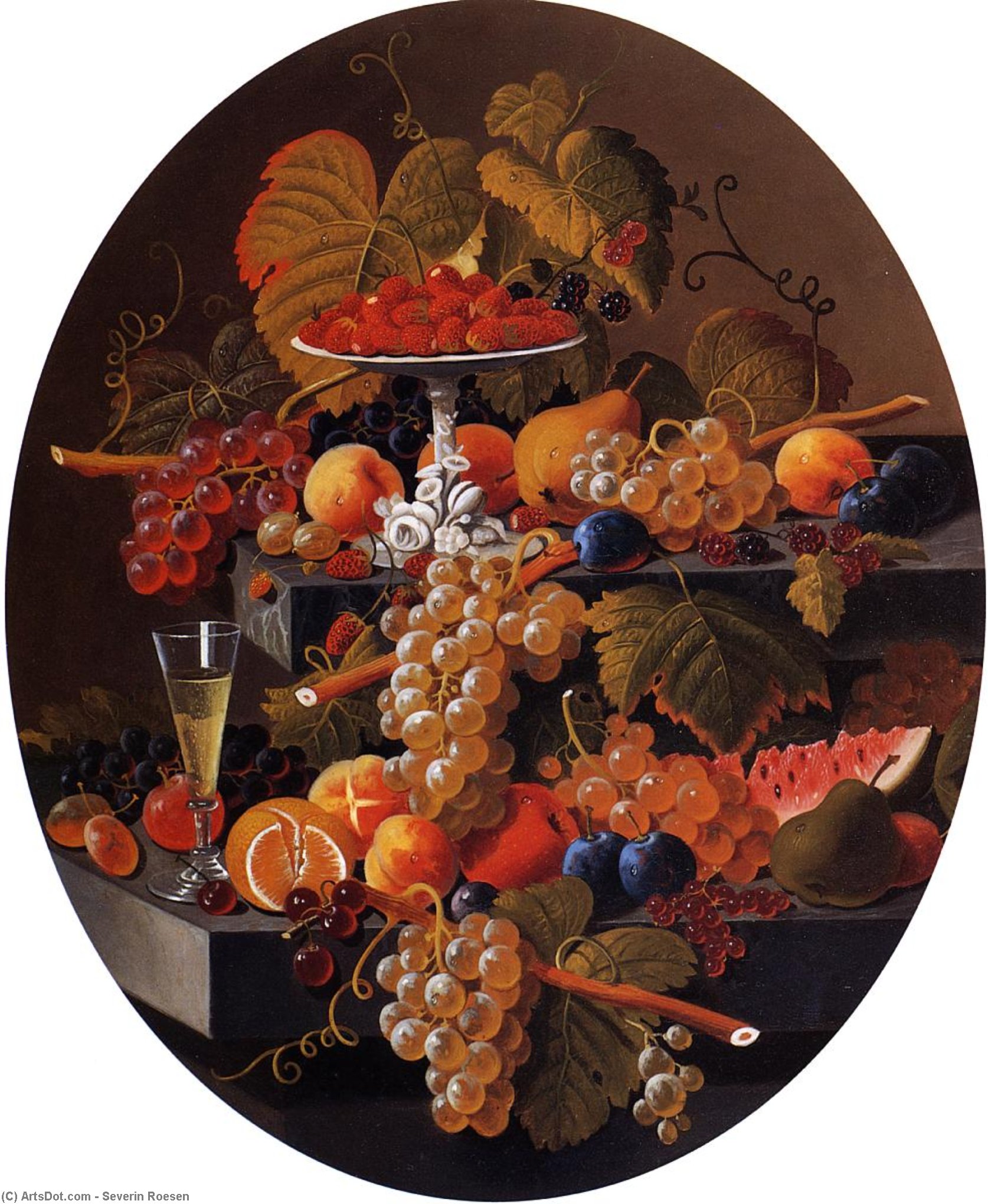 Still Life With Fruit On A Ledge — Severin Roesen