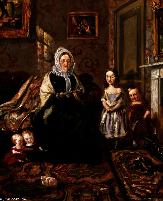 Henry Clark's Mother-in-law, Mrs Davies, And Four Of His Children In The Drawing Room Of His Home — William Holman Hunt