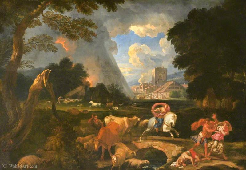 Landscape With Moses And Aaron Calling Down The Plague Of Hail Upon Egypt — Pieter The Younger Mulier