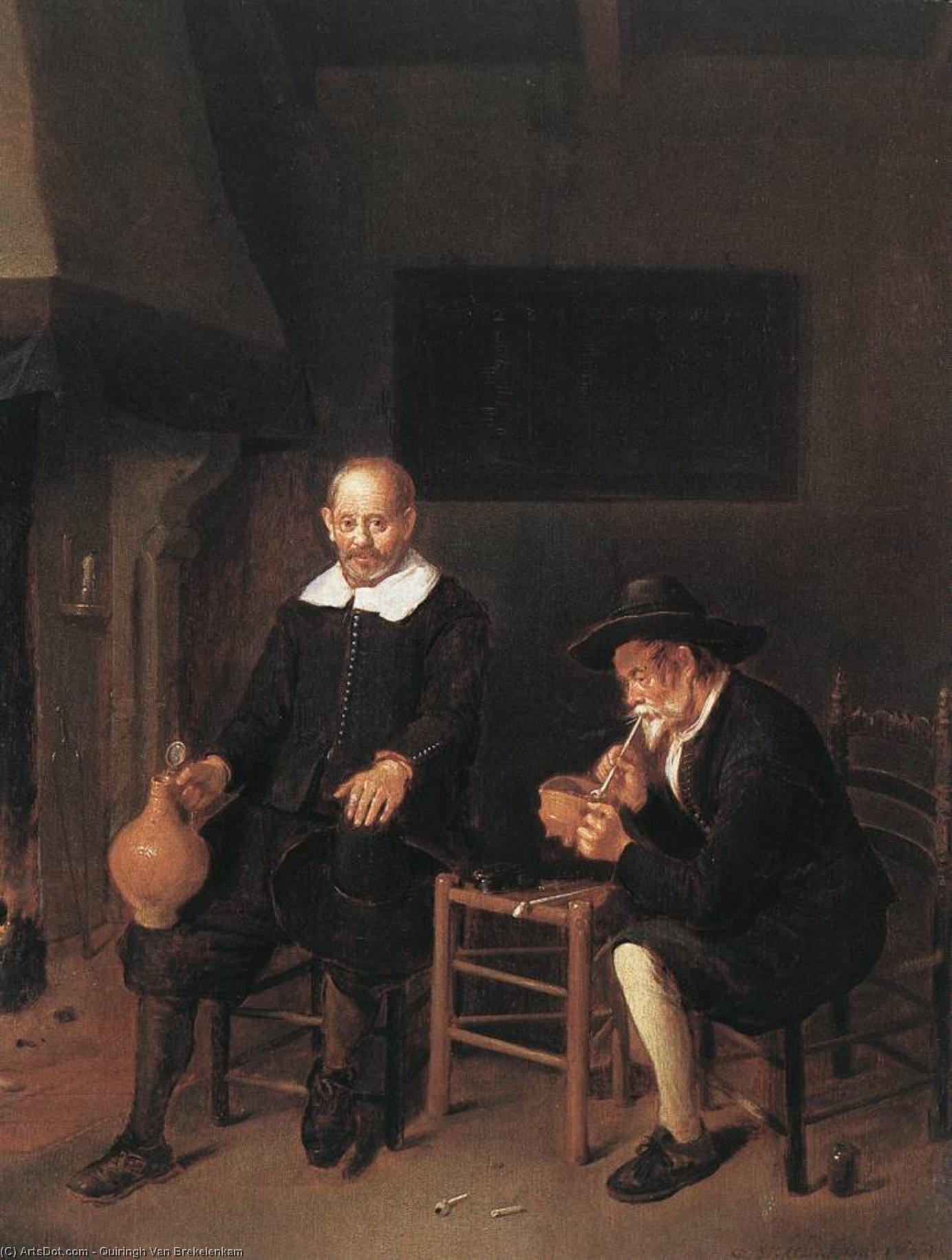 Interior With Two Men By The Fireside — Quiringh Gerritsz. Van Brekelenkam