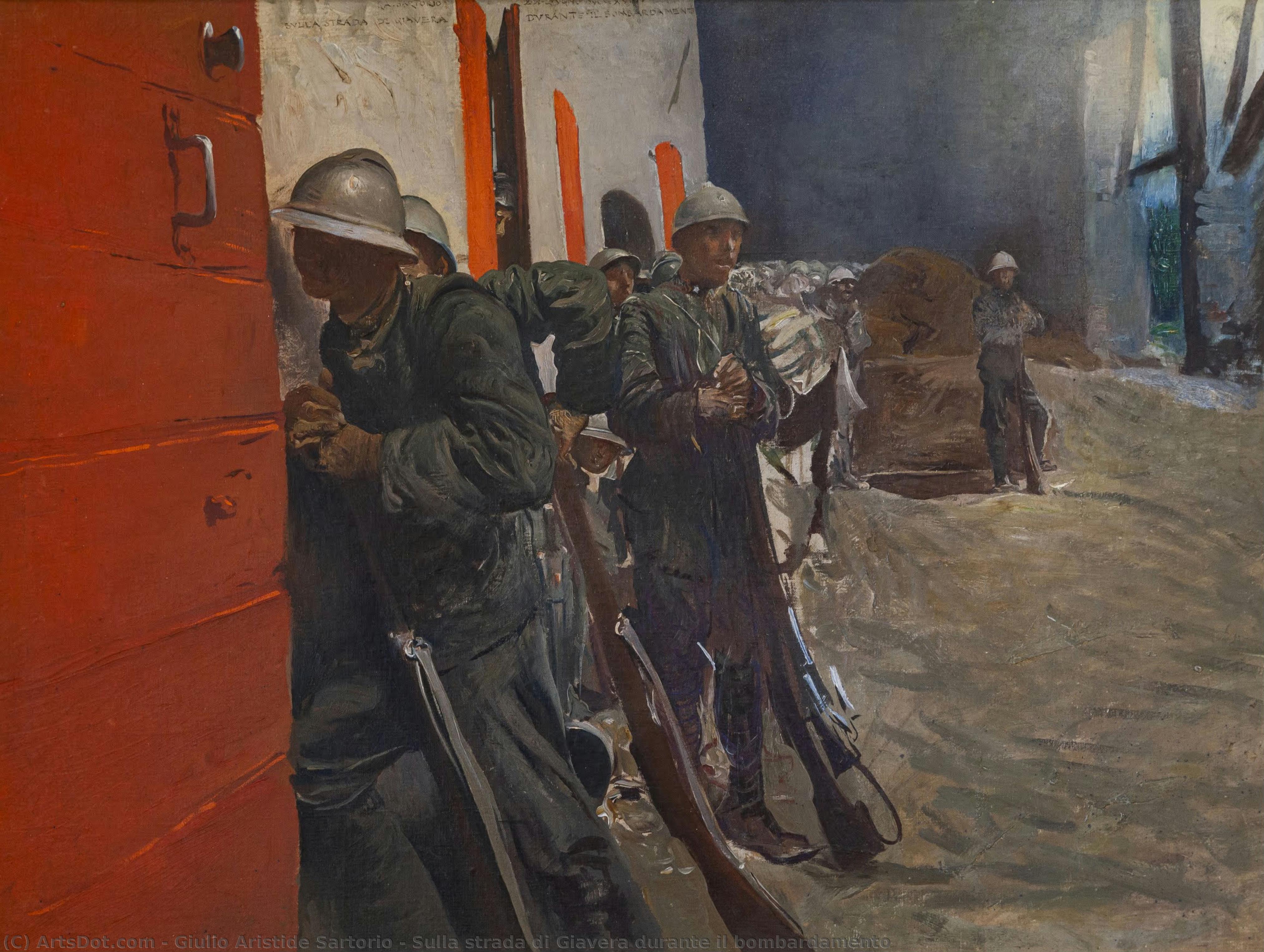 Sulla Strada Di Giavera Durante Il Bombardamento — Giulio Aristide Sartorio