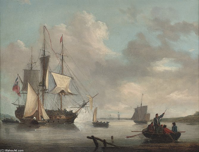 A British Frigate Announcing Her Departure From The Estuary — George Webster