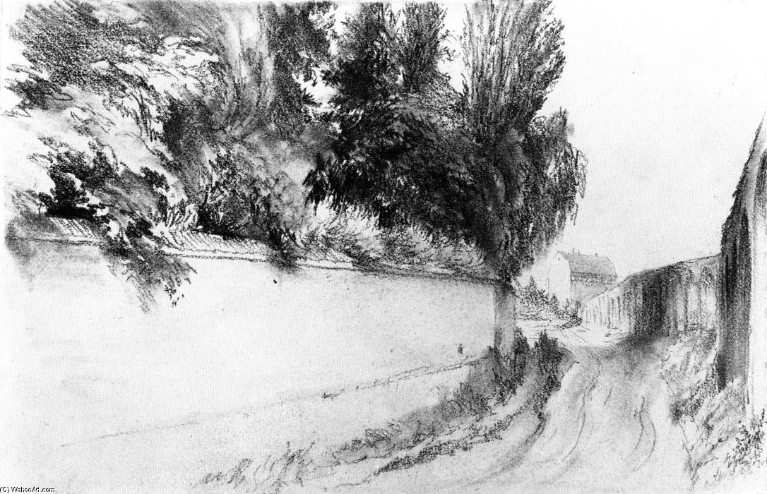 Road Along A Park Wall — Adolph Von Menzel