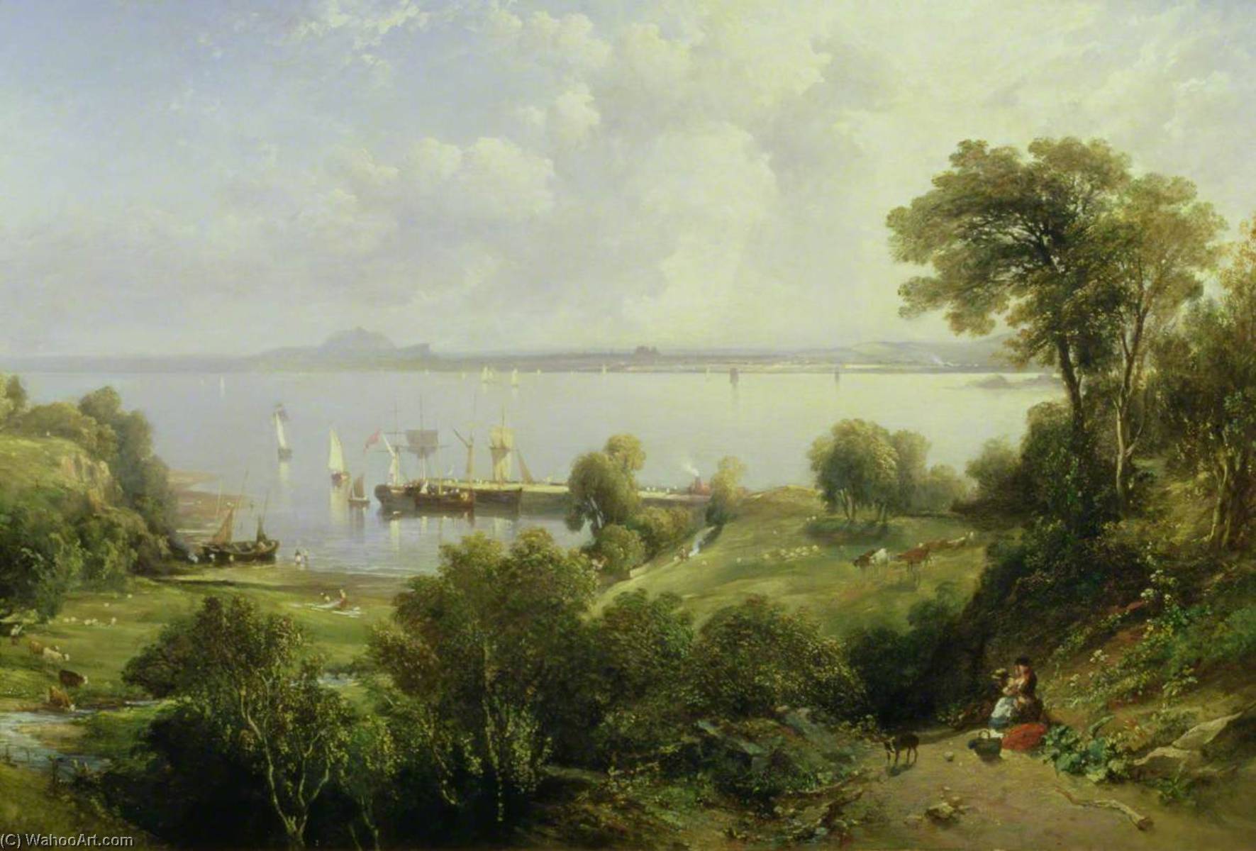 Aberdour Harbour, Edinburgh In The Distance — Edmund Thornton Crawford