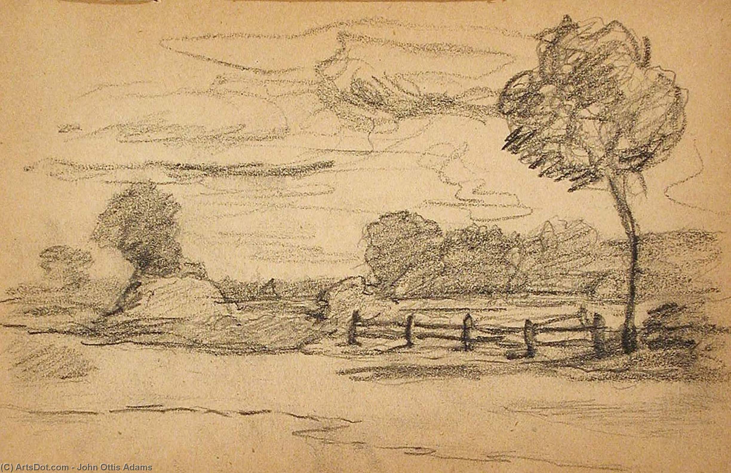 Landscape With Trees And Fence — John Ottis Adams