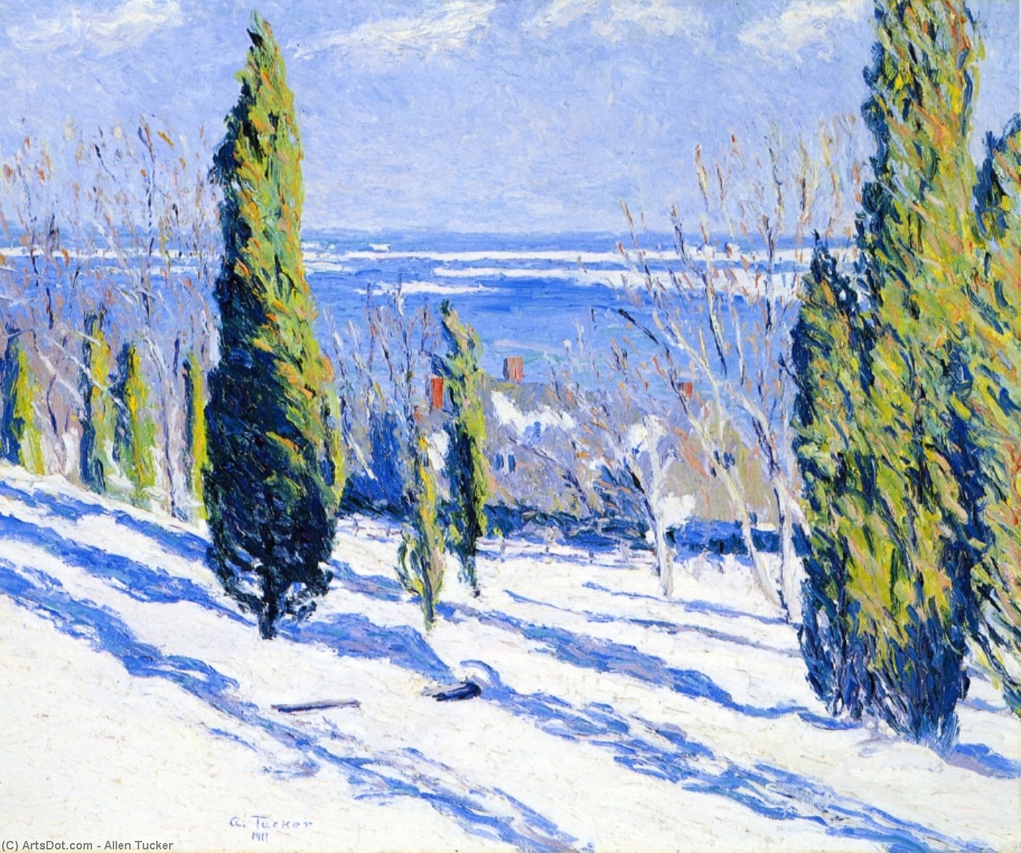 Fir Tree Shadows On A Snowy Bank — Allen Tucker