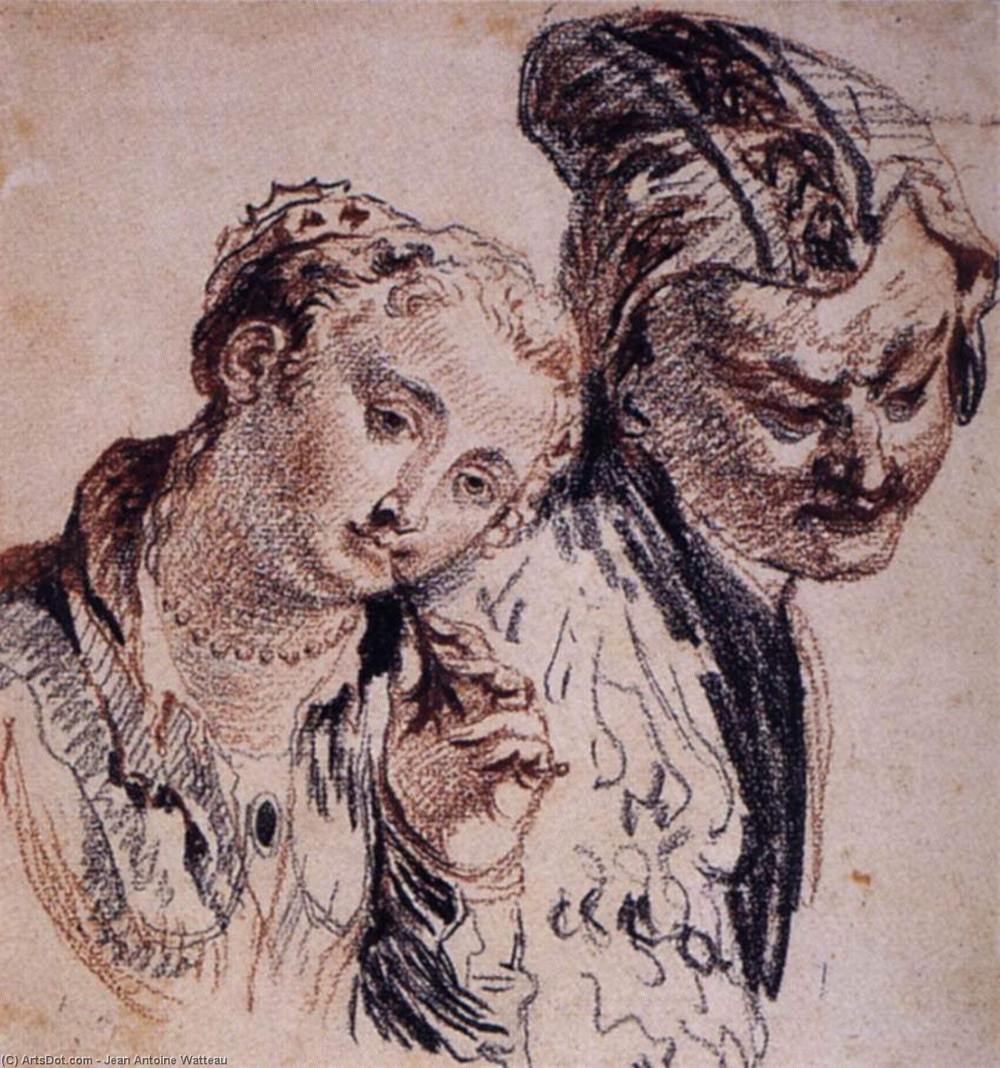 Sketch With Two Figures — Jean-antoine Watteau