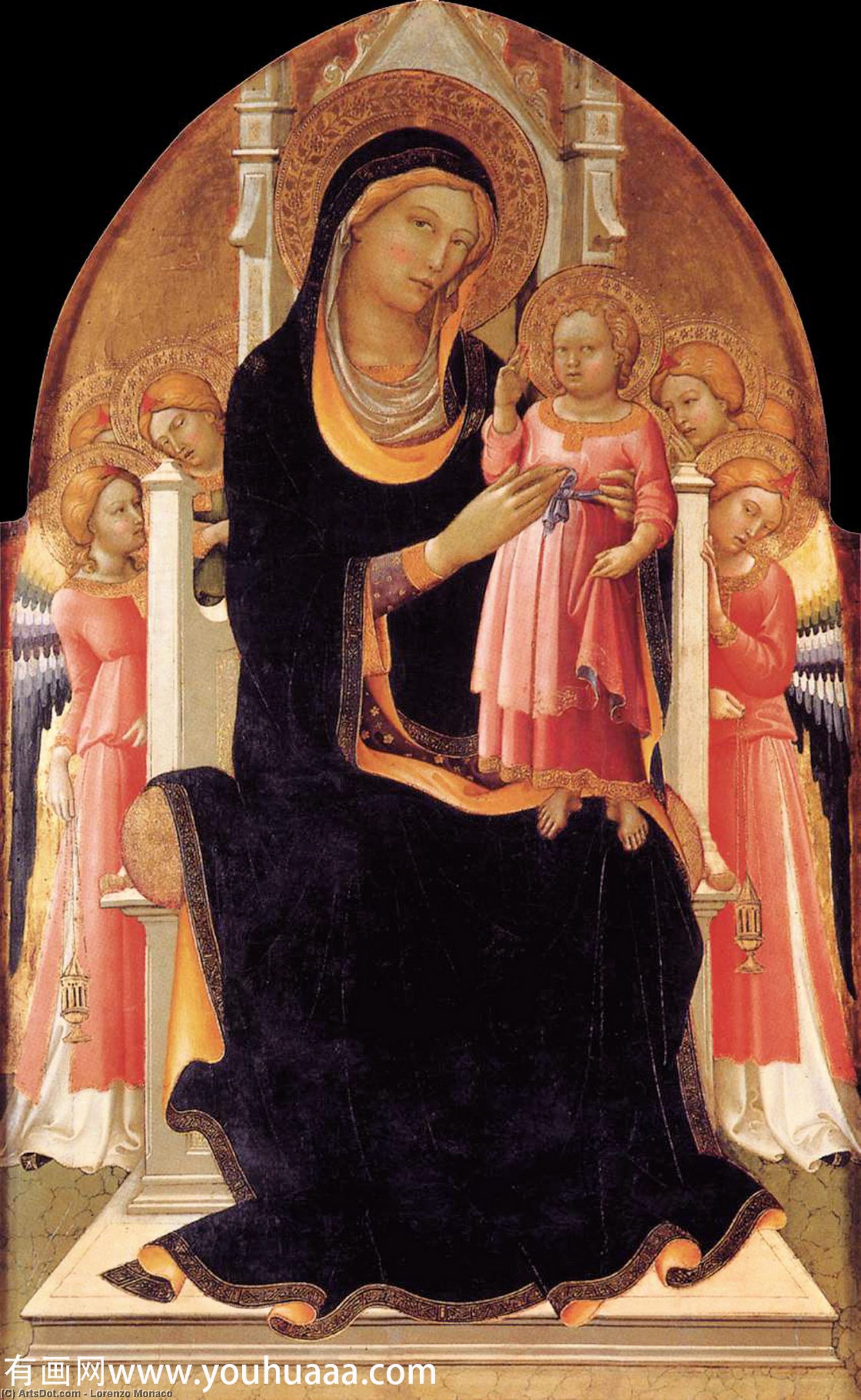 Virgin And Child Enthroned With Six Angels — Lorenzo Monaco