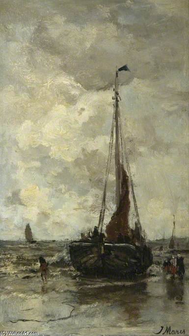 Beach Scene With A Grounded Boat — Jacob Henricus Maris
