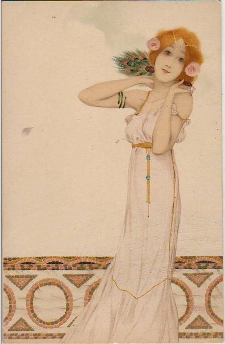Girls With Flowers At Feet — Raphael Kirchner