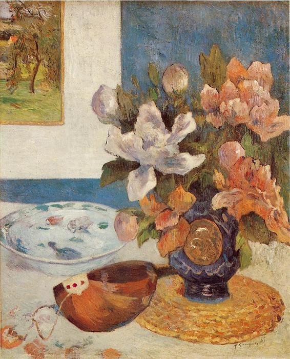 Still Life With Chinese Peonies And Mandolin — Eugène Henri Paul Gauguin