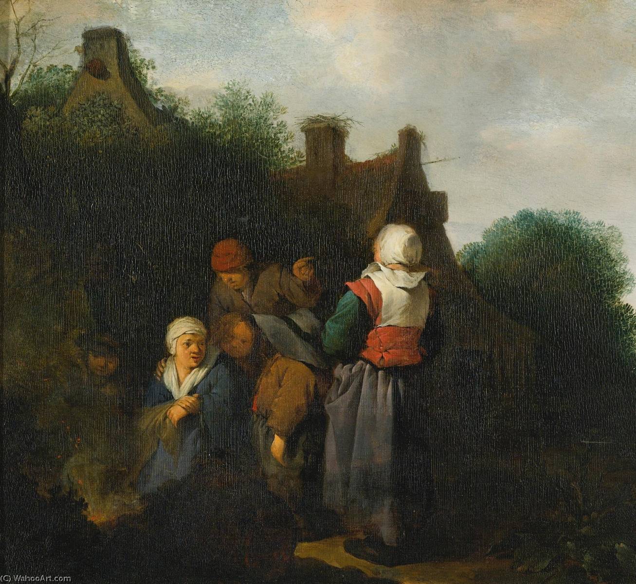 A Peasant Family Gathered Before An Open Fire — Cornelis Pietersz Bega