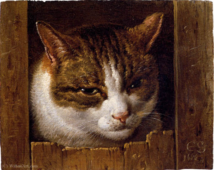 A Cat Peeping Through A Fence — Cornelis Saftleven (cornelis Zachtleven)