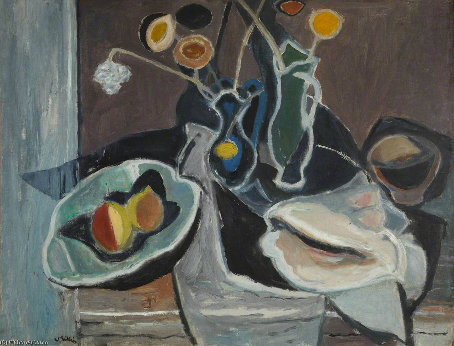 Two Jugs, Flowers And Conch Shell — Sir William George Gillies