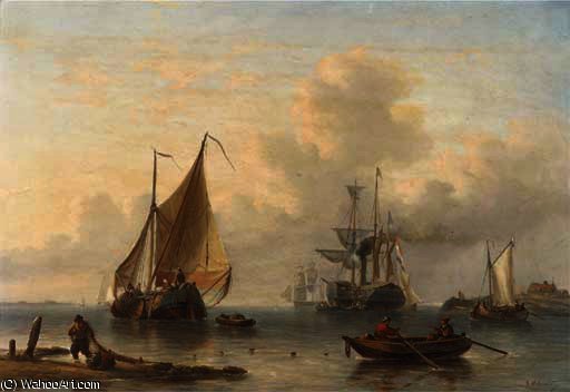 A Calm - A Busy Day Near A Coast — George Willem Opdenhoff
