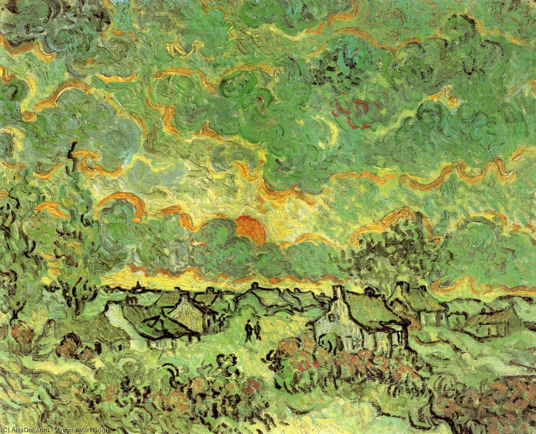 Cottages And Cypresses: Reminiscence Of The North — Vincent Willem Van Gogh