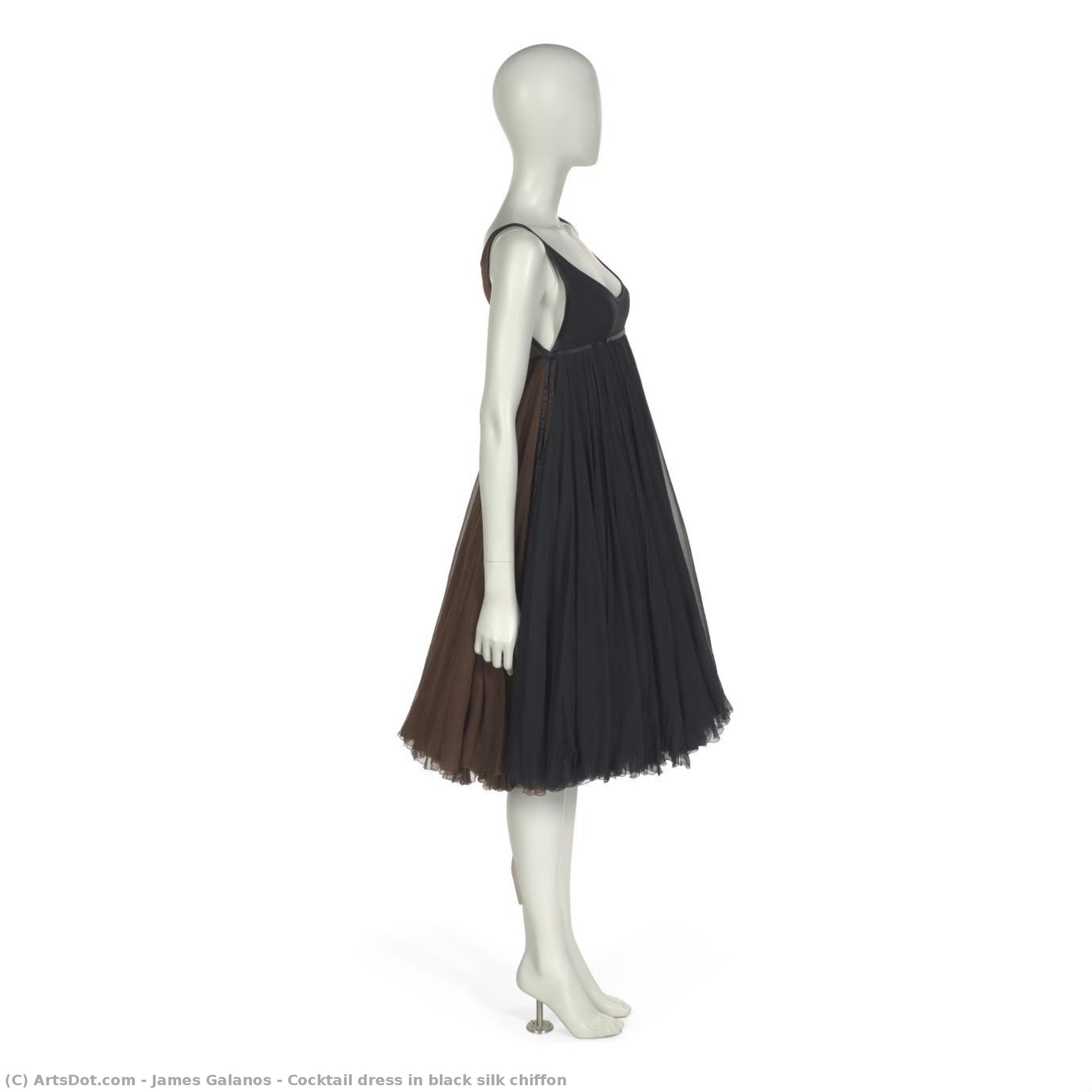 Vestido De Cóctel En Gasa De Seda Negra — James Galanos