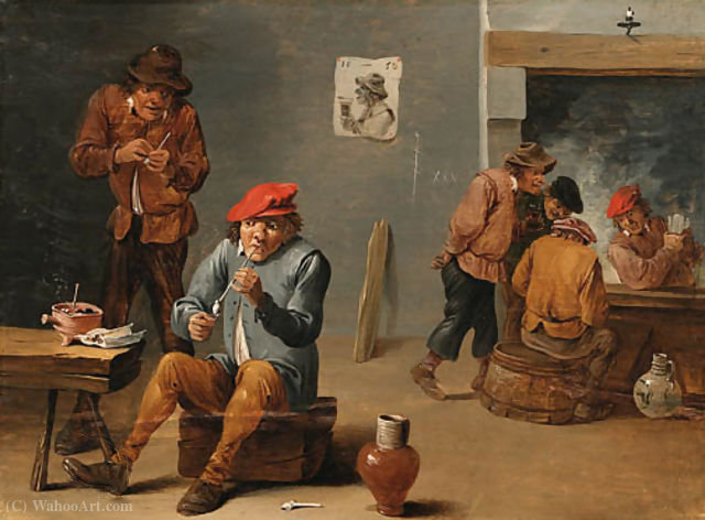 Peasants Smoking And Drinking In A Tavern Interior — Thomas Van Apshoven
