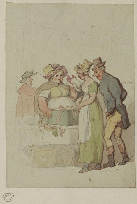 Man And Woman At A Millinery Stall — Thomas Rowlandson