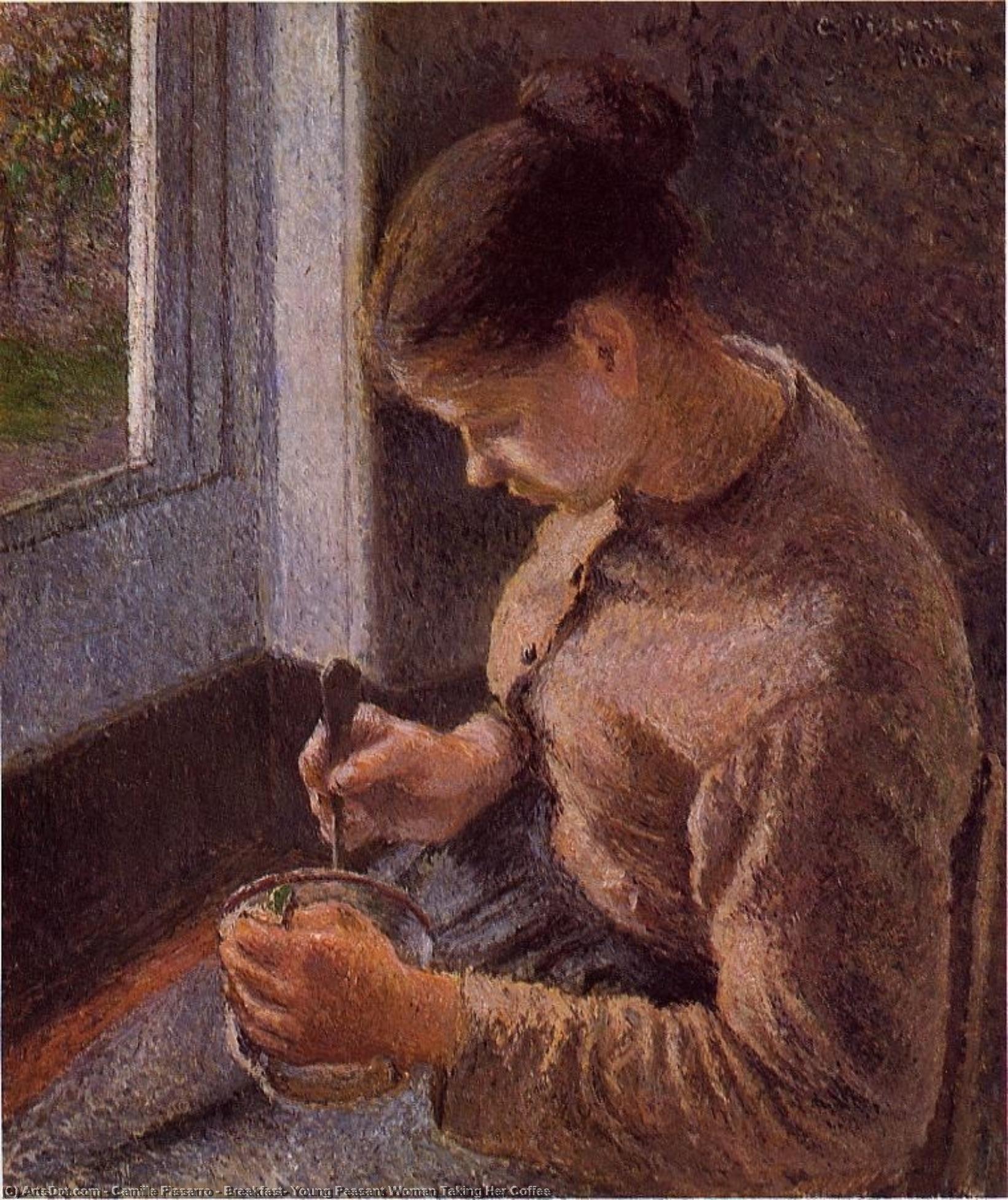 Breakfast, Young Peasant Woman Taking Her Coffee — Camille Pissarro