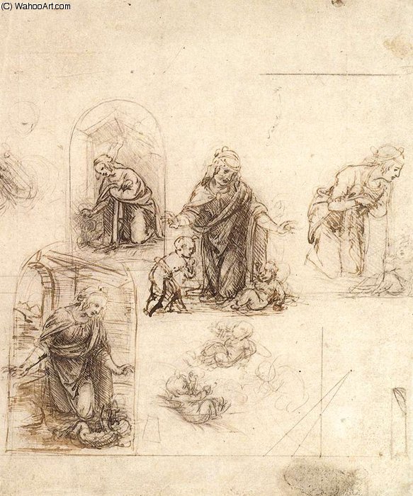 Studyes-studies For A Nativity — Leonardo Da Vinci