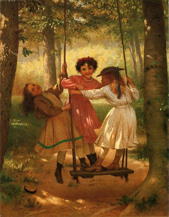 Three Girls On A Swing — John George Brown