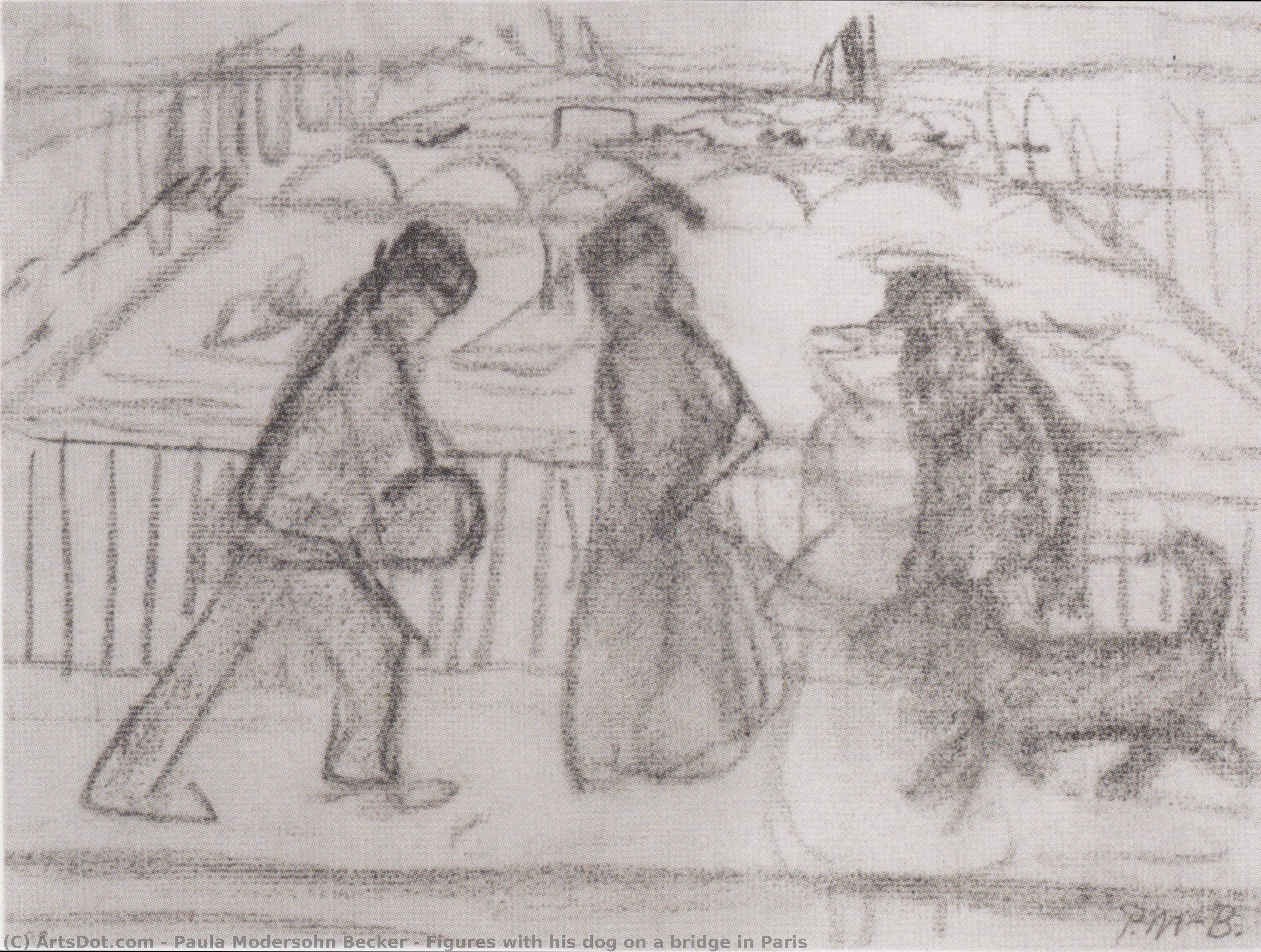 Figures With His Dog On A Bridge In Paris — Paula Modersohn-becker