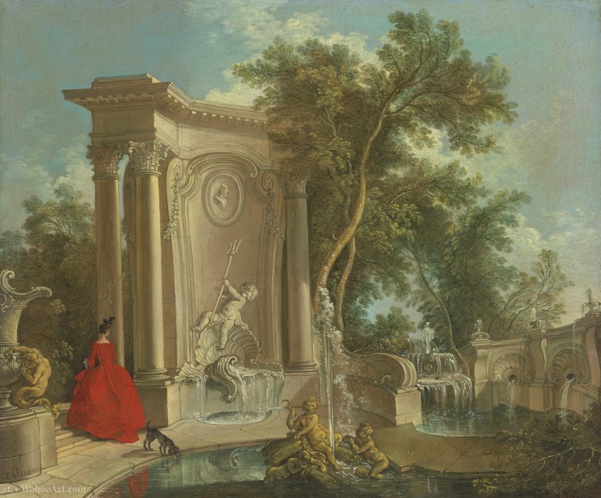 Garden View With Fountains — Jacques De Lajoue