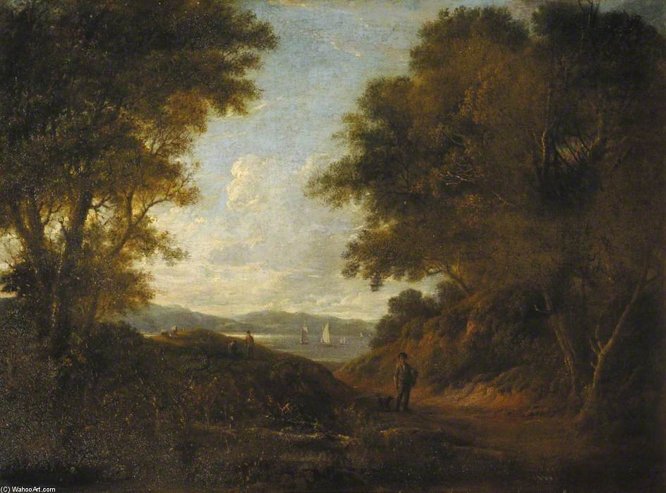 Figures In A Wooded Landscape By A Lake — Patrick Nasmyth