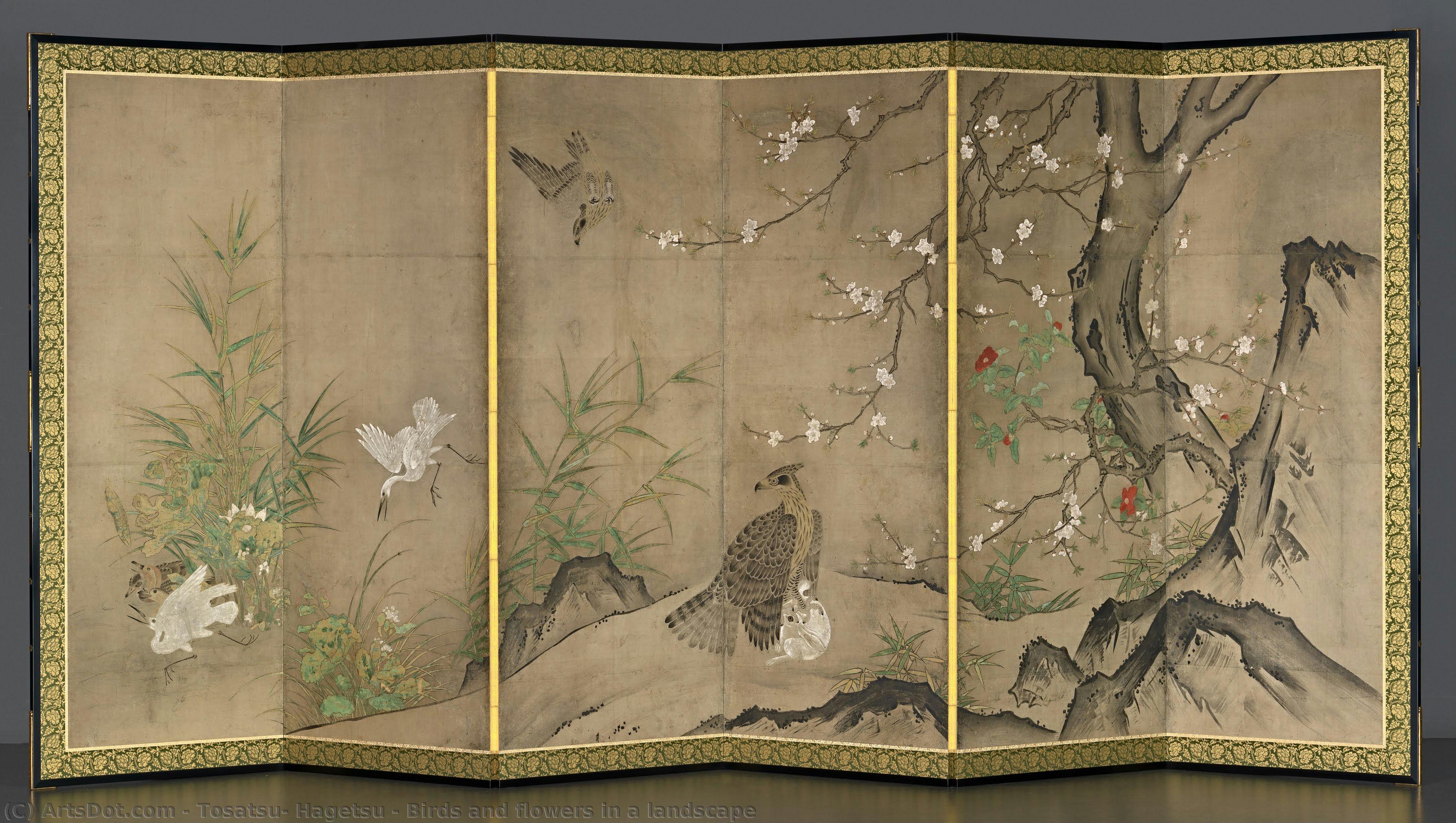 Birds And Flowers In A Landscape — Tosatsu, Hagetsu