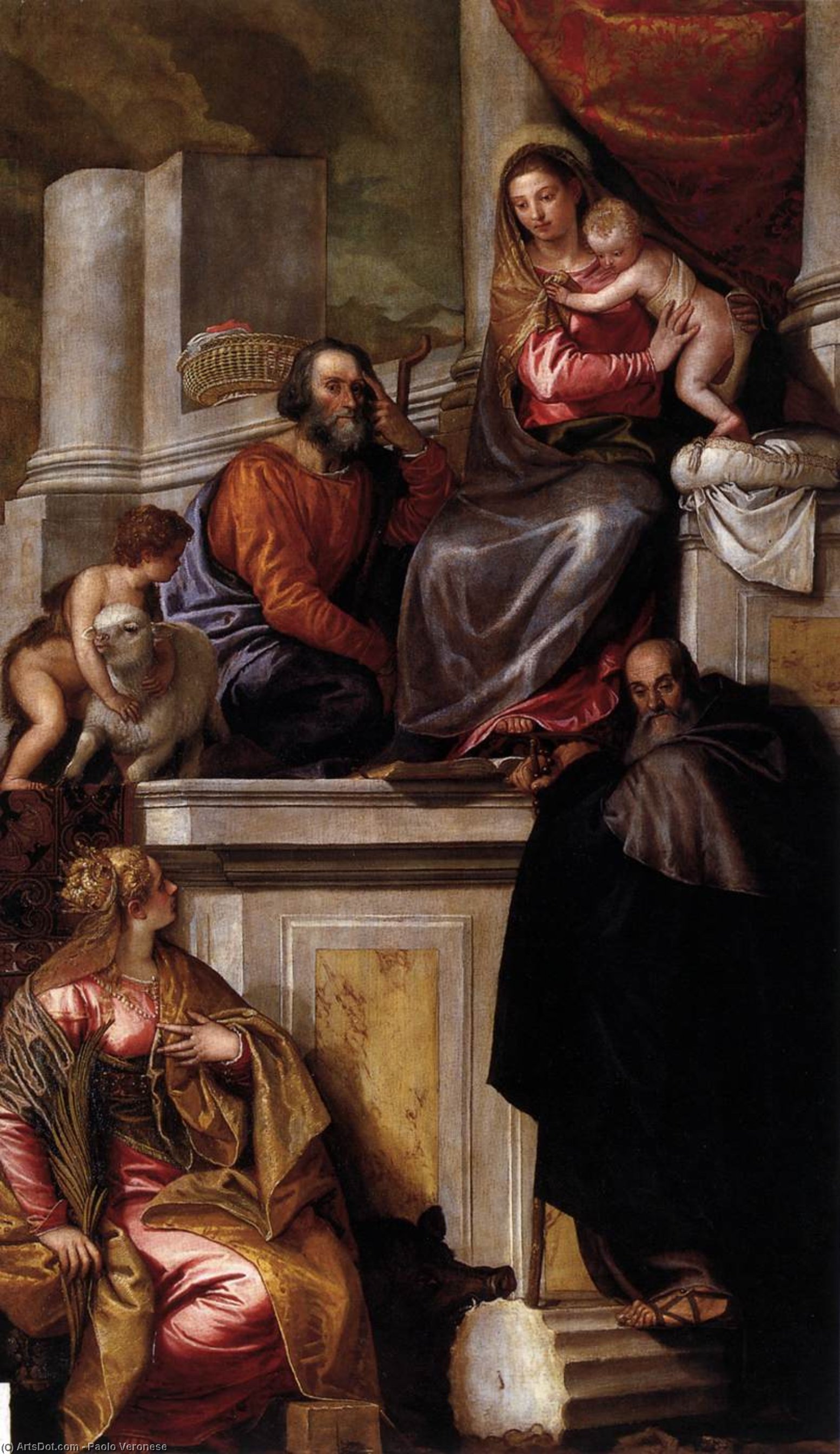 Holy Family With Sts Anthony Abbot, Catherine And The Infant John The Baptist — Paolo Veronese