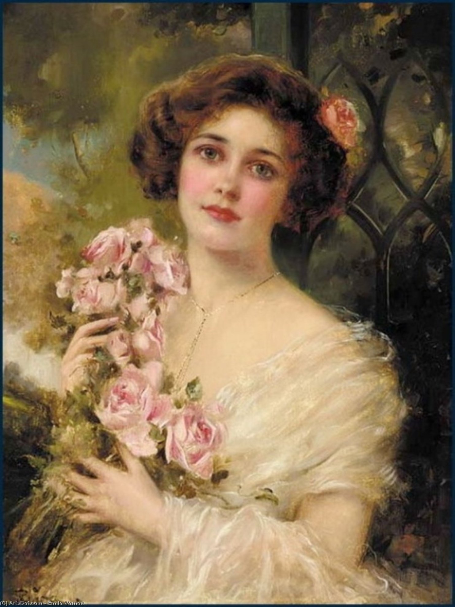 Young Woman With Roses — Emile Vernon